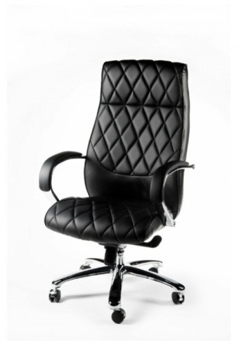кресло руководителя бонд (black) сталь + хром / черная экокожа в Прокопьевске