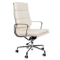 кресло eames style на колесиках кремовая кожа в Прокопьевске