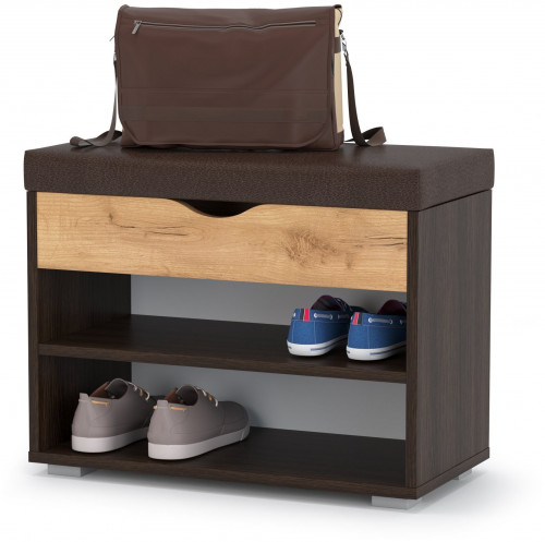 тумба для обуви лайт 08.57, цвет венге/дуб крафт золотой/тёмно-коричневая искусственная кожа в Прокопьевске