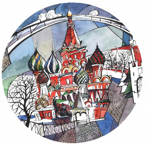 тарелка сувенирная собор василия блаженного. вечер в Прокопьевске