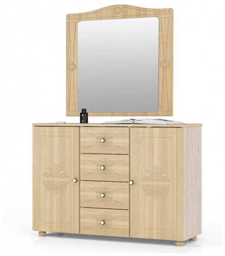 комод широкий к-17 с зеркалом онега, цвет лен/ясень шимо светлый в Прокопьевске